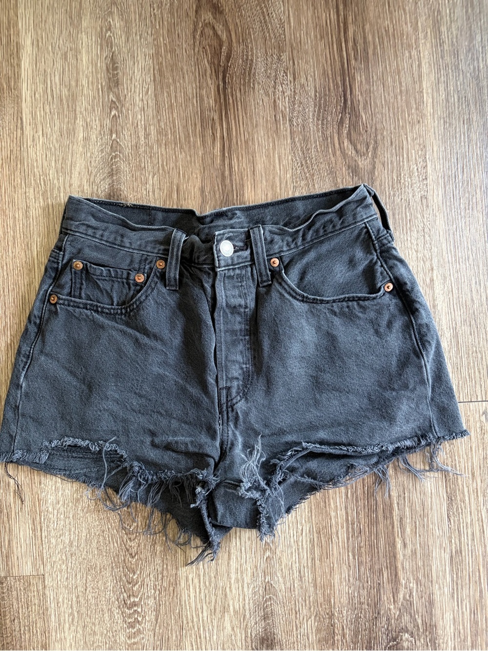 Levi's Black Frayed Hem High-Rise Denim Shorts